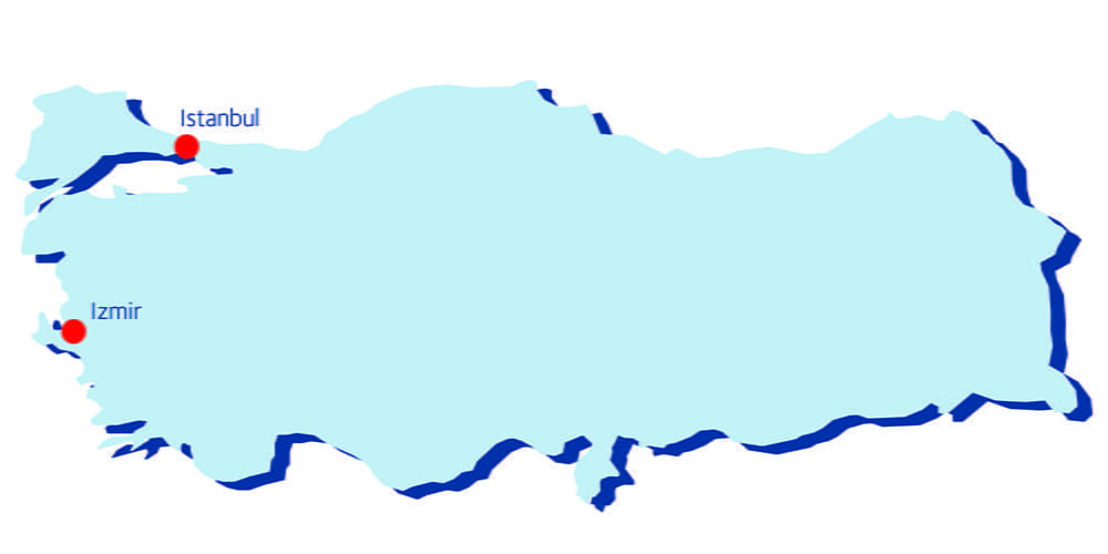 Kartta: Turkki postinumeroalueet ja DSV:n terminaali kartalla